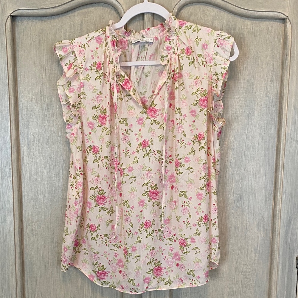 Maison  Jules Floral Ruffle Sleeve Blouse